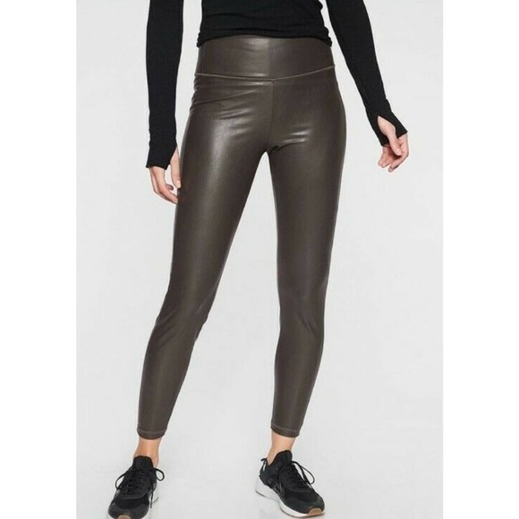 Athleta Faux Leather All Over Gleam Olive Gray Leggings Women's Size XXS EUC - Picture 1 of 9